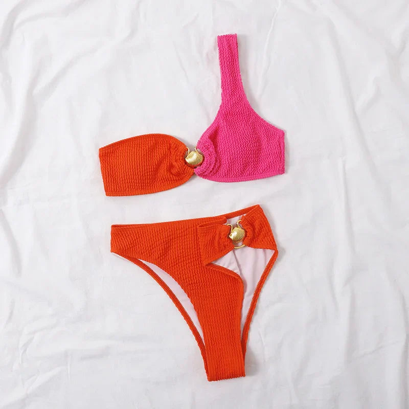 Textured Knit Block Colour Bikini Set