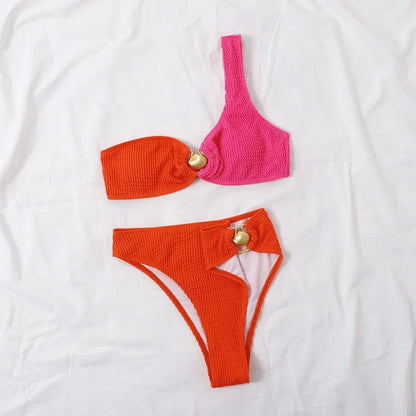 Textured Knit Block Colour Bikini Set