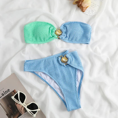 Textured Knit Block Colour Bikini Set