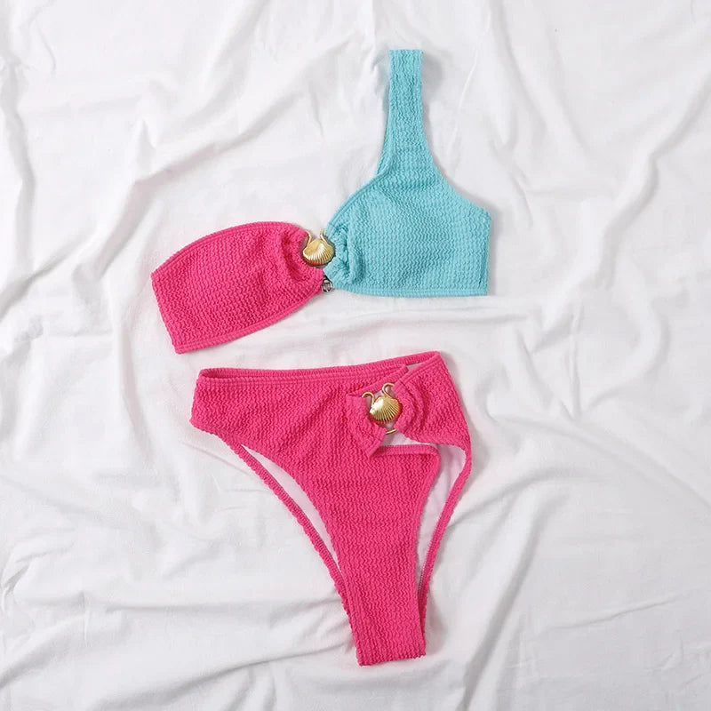 Textured Knit Block Colour Bikini Set