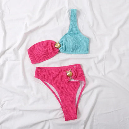 Textured Knit Block Colour Bikini Set