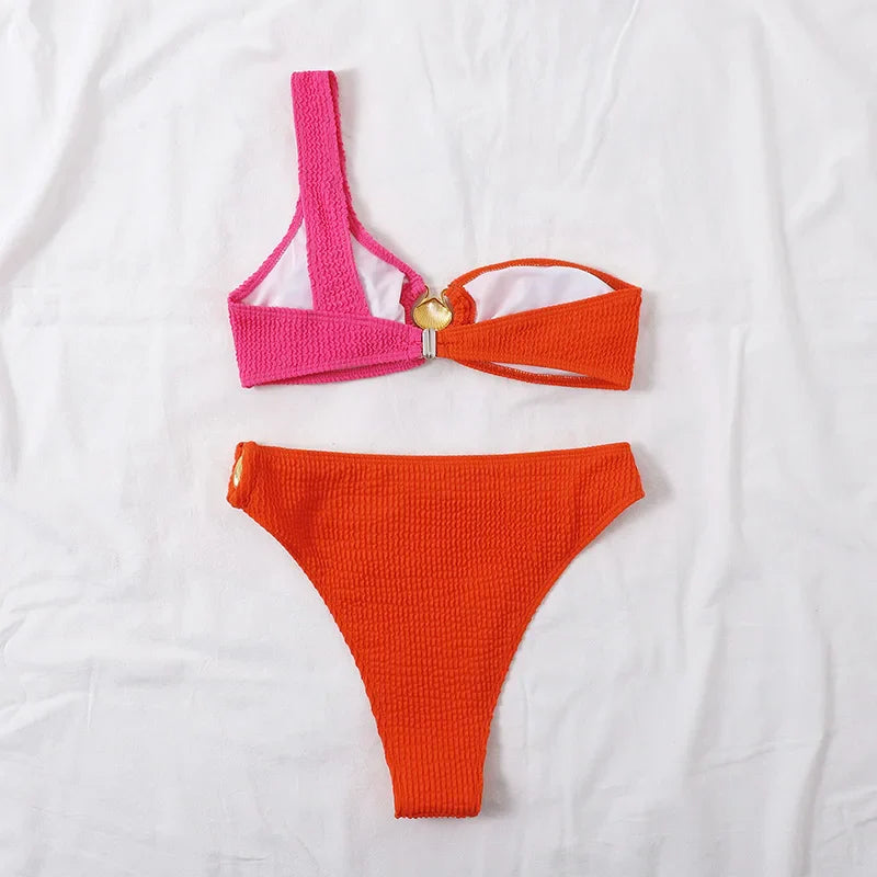 Textured Knit Block Colour Bikini Set