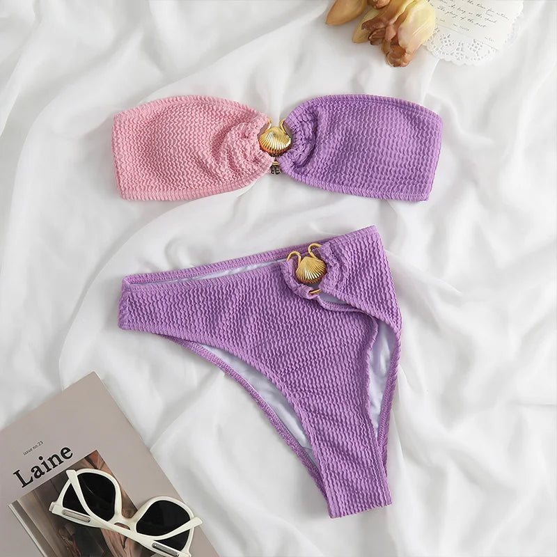 Textured Knit Block Colour Bikini Set