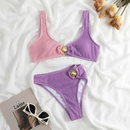 Textured Knit Block Colour Bikini Set