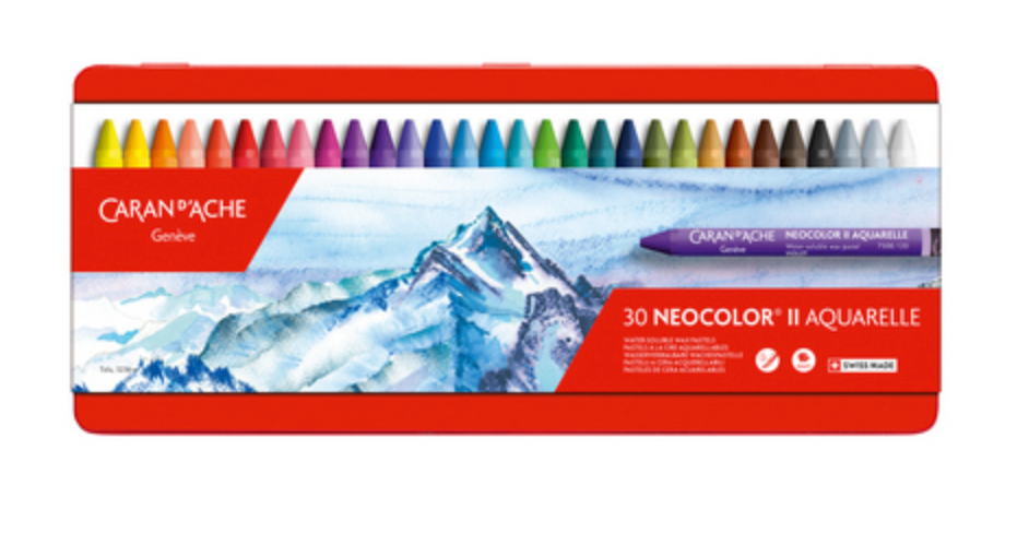 CARAN DACHE NEOCOLOR II PASTEL 30 COLOUR METAL BOX SET