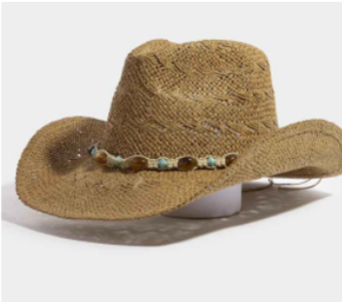 Mixed Beaded And Rope Western Fedora Straw Hat
