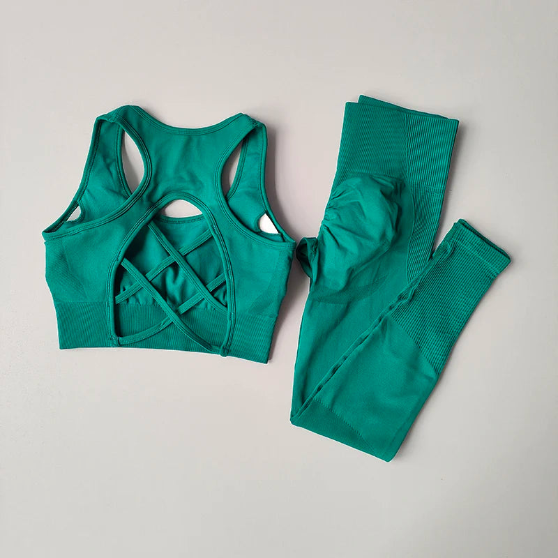Women's Fitness Yoga Set - Sports Bra & High Waist Leggings