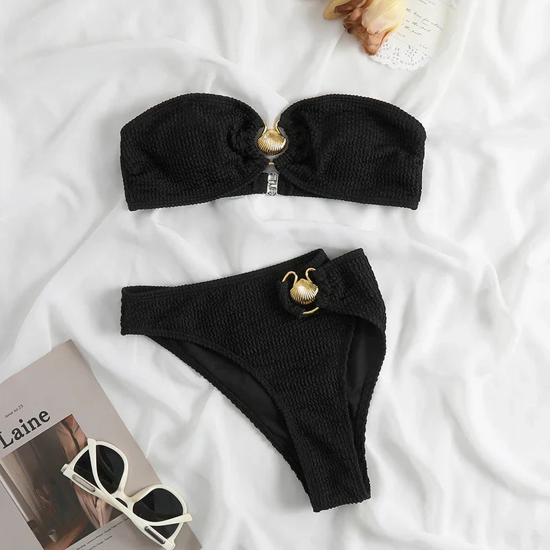 Textured Knit Block Colour Bikini Set
