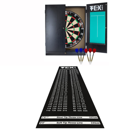 TEX - Storage CABINET, DARTBOARD, DARTS & MAT Set - BLACK