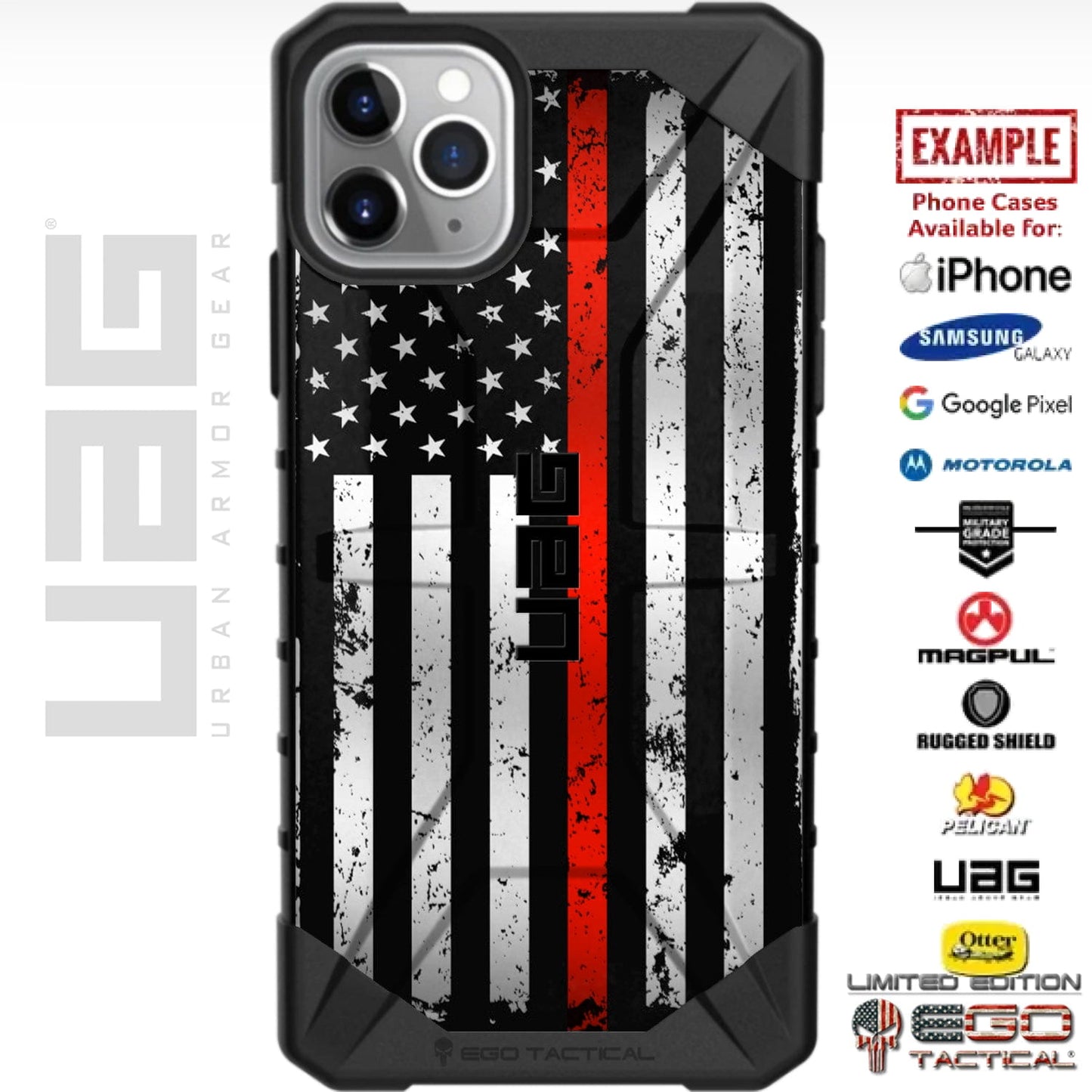 Subdued Reversed US American Flag Thin Red Line Custom Printed Case Design for Apple, Samsung, Google & Motorola Phone Models