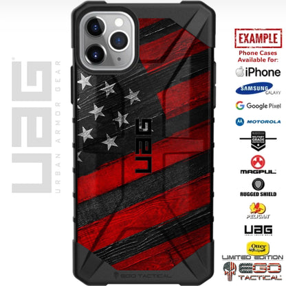 Red, Blue, Green or Yellow Wooden US American Flag Custom Printed Case Design for Apple, Samsung, Google & Motorola Phone Models