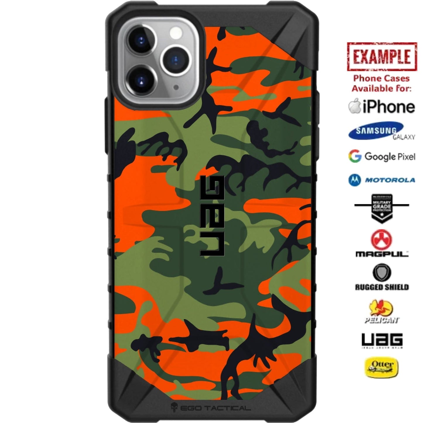 Orange & OD Green Urban Camouflage Custom Printed Case Design for Apple, Samsung, Google & Motorola Phone Models