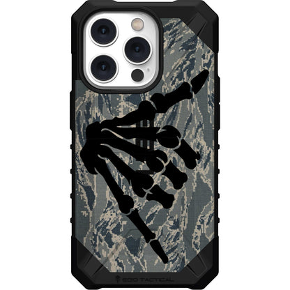 Shaka Hang Loose Skeleton Hand on US Military Camouflage Custom Printed Case Design for Apple, Samsung, Google & Motorola Phone Models