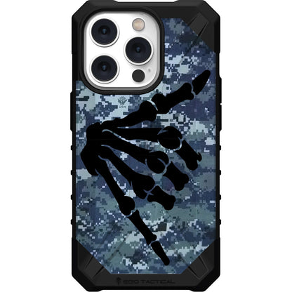 Shaka Hang Loose Skeleton Hand on US Military Camouflage Custom Printed Case Design for Apple, Samsung, Google & Motorola Phone Models