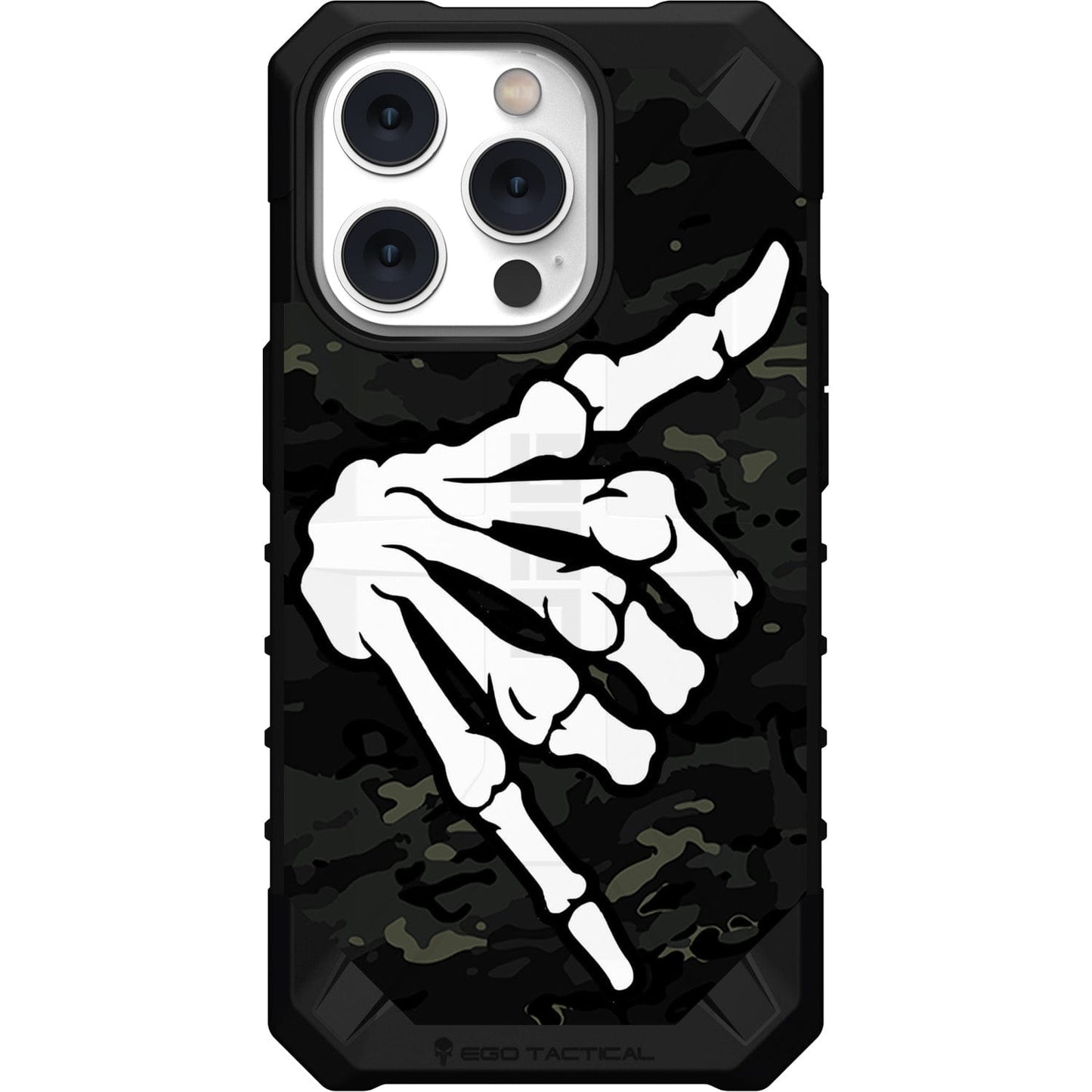 Shaka Hang Loose Skeleton Hand on US Military Camouflage Custom Printed Case Design for Apple, Samsung, Google & Motorola Phone Models
