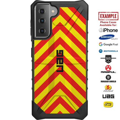 Emergency Vehicle Safety Chevrons Red/Yellow or Blue/Yellow (Stay Back Text) Custom Printed Case Design for Apple, Samsung, Google & Motorola Phone Models