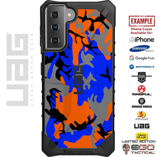 Blue & Orange & Grey Urban Camouflage Custom Printed Case Design for Apple, Samsung, Google & Motorola Phone Models