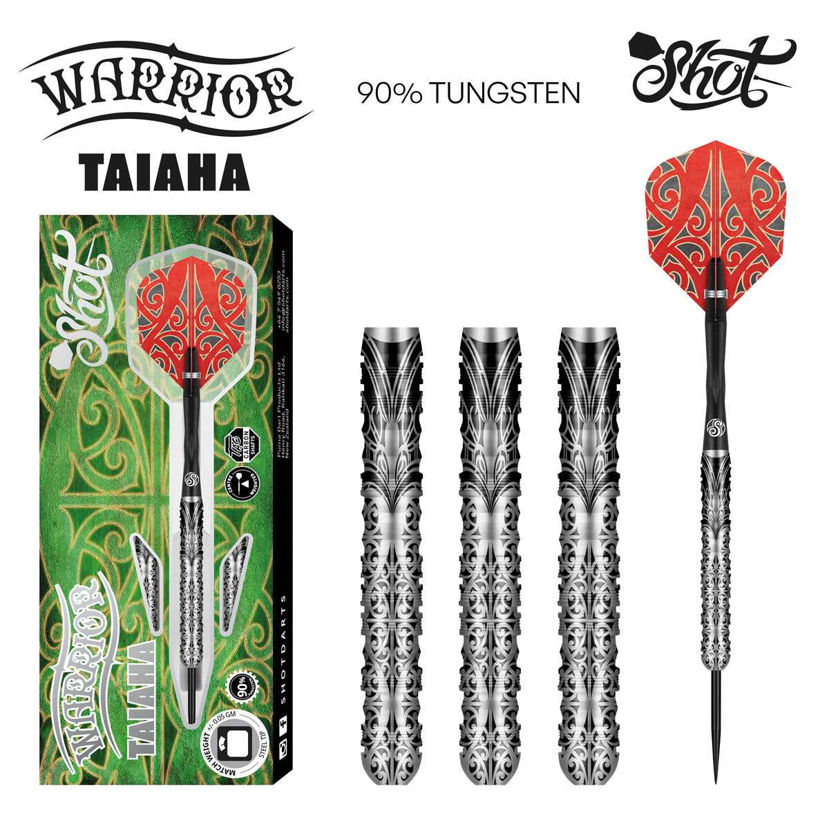SHOT - Warrior Taiaha Steel Tip Darts - 90% Tungsten - 28g