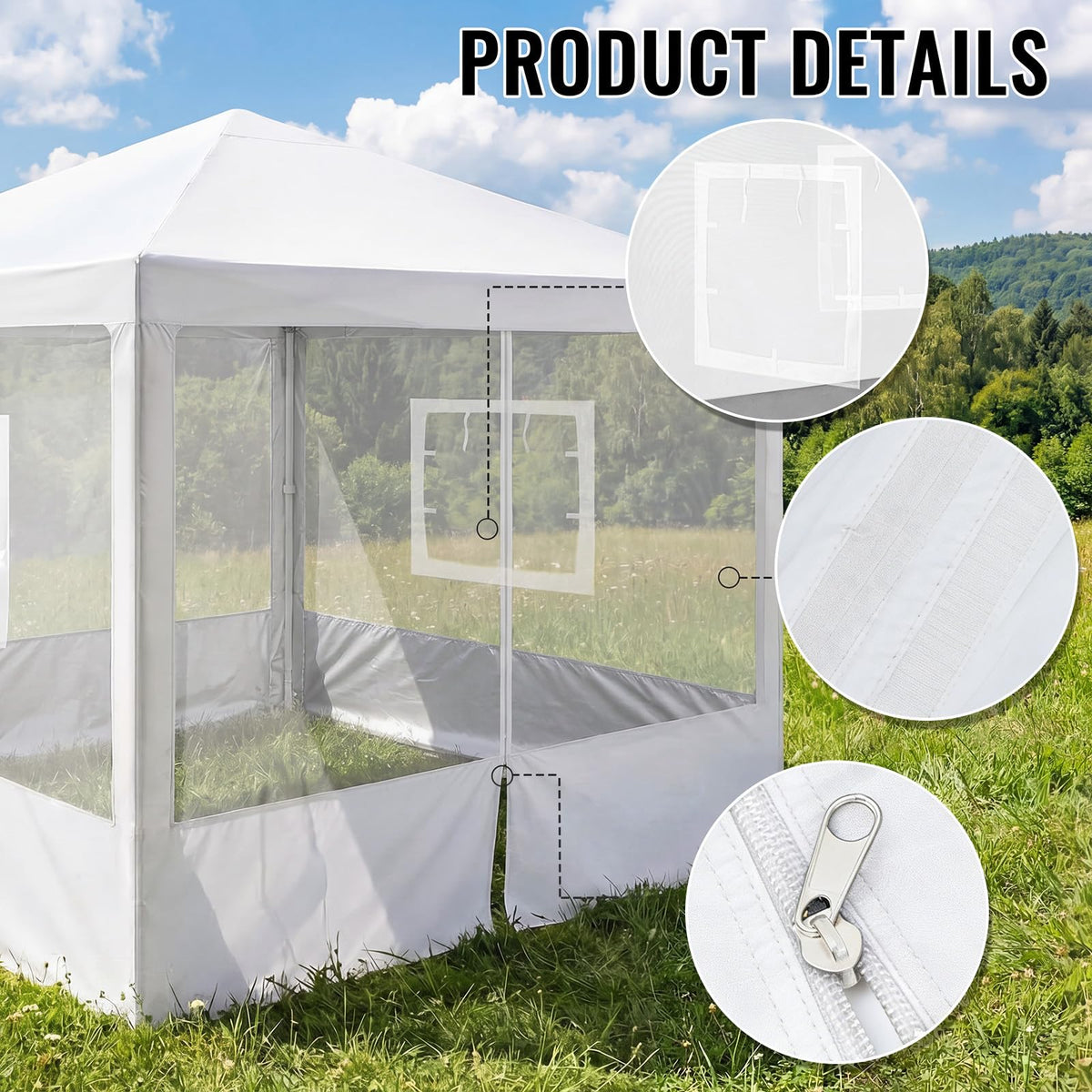 4 Pcs Mesh Sidewalls for 10x10 Pop Up Canopy, Food Booth,Zipper Door, White