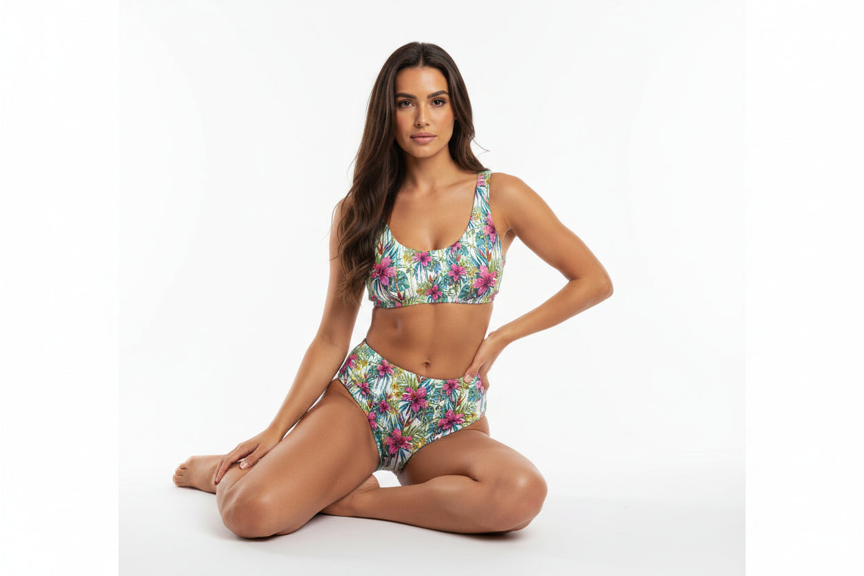The Gymbum UK Bright Running Flowers high-waisted bikini