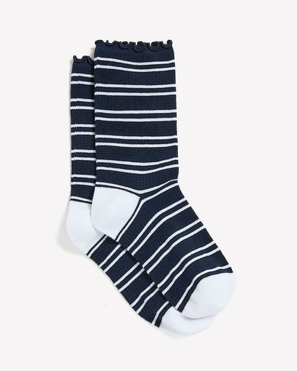 Striped Crew Socks with Lettuce Edge
