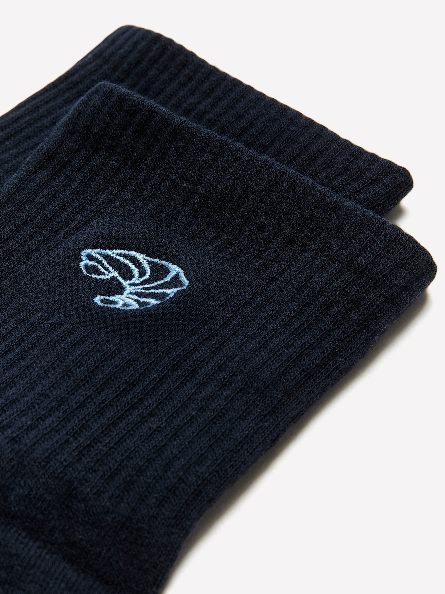 Blue Ankle Socks with Croissant Embroidery