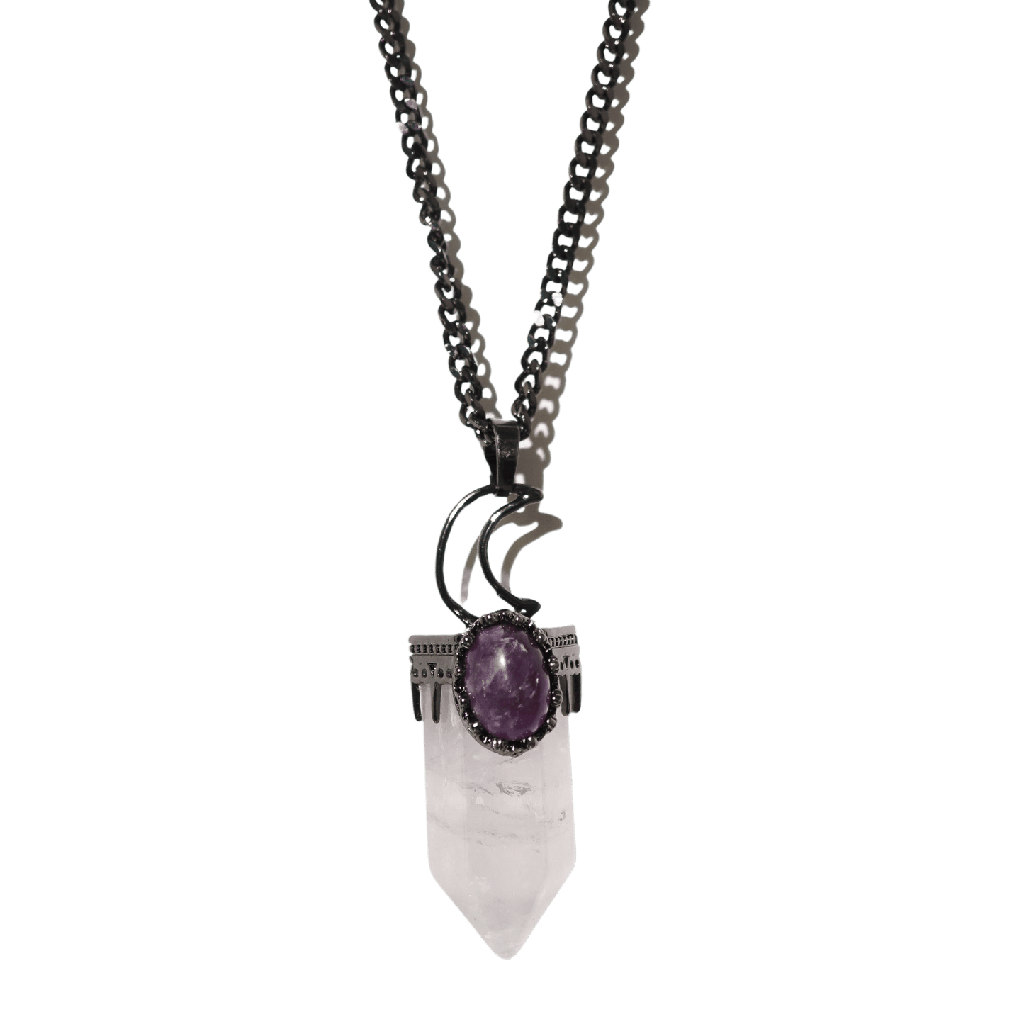 Clear Quartz + Amethyst Moon Necklace