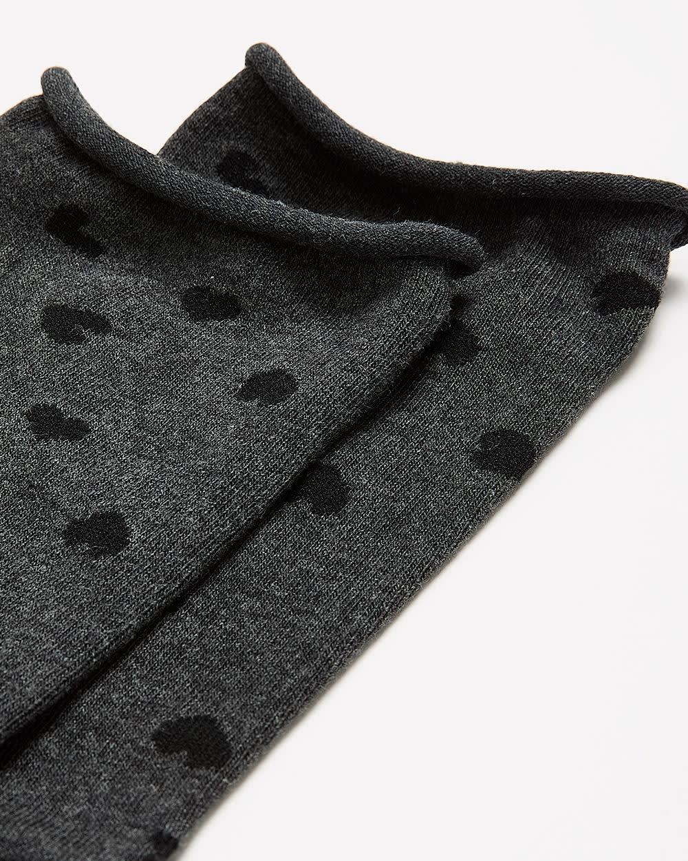 Rolled Edge Crew Socks with Heart Print