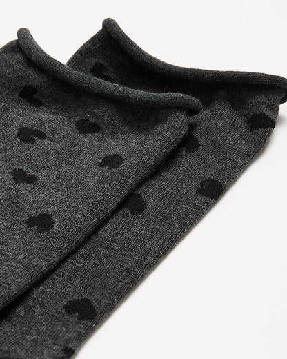 Rolled Edge Crew Socks with Heart Print