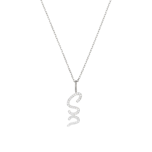 Silver Diamond Style Curve Initial Letter Necklace