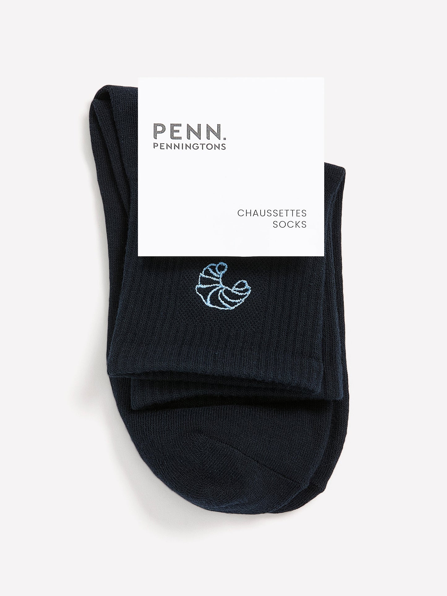 Blue Ankle Socks with Croissant Embroidery