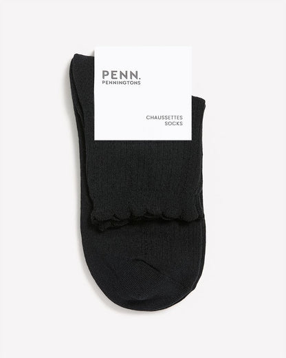 Textured Ankle Socks with Scalloped Edge