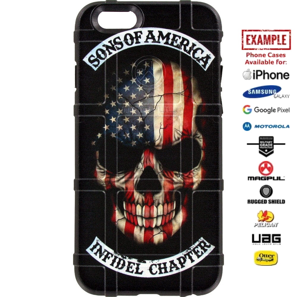 US American Flag Skull, Sons of America Infidel Chapter SOA Custom Printed Case Design for Apple, Samsung, Google & Motorola Phone Models