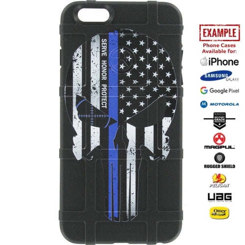 Serve Honor Protect Punisher- Subdued US American Flag Thin Blue Line Custom Printed Case Design for Apple, Samsung, Google & Motorola Phone Models