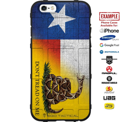 50 US States & Territories, Distressed State Flag Series Don't Tread on Me Custom Printed Case Design for Apple, Samsung, Google & Motorola Phone Models