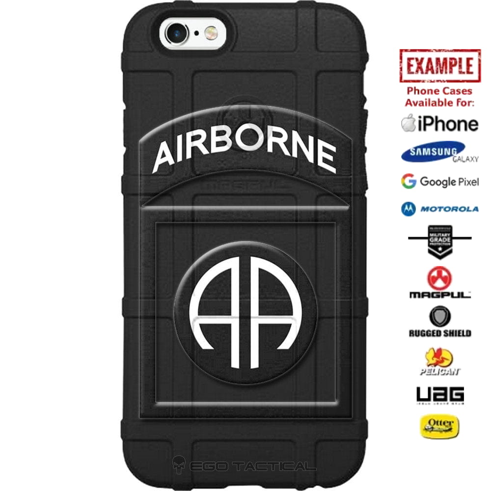 US Army 82nd Airborne Division Patch Subdued Black/White Outline Custom Printed Case Design for Apple, Samsung, Google & Motorola Phone Models