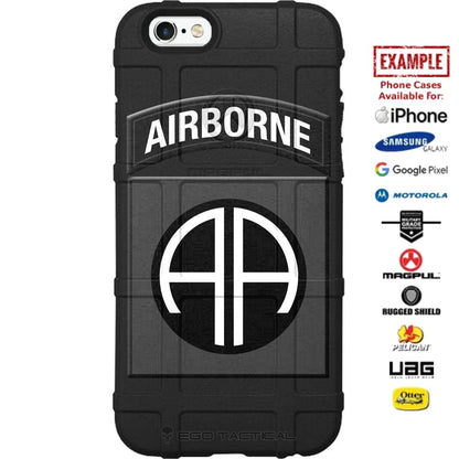 US Army 82nd Airborne Division Patch Subdued Black/White Solid Custom Printed Case Design for Apple, Samsung, Google & Motorola Phone Models