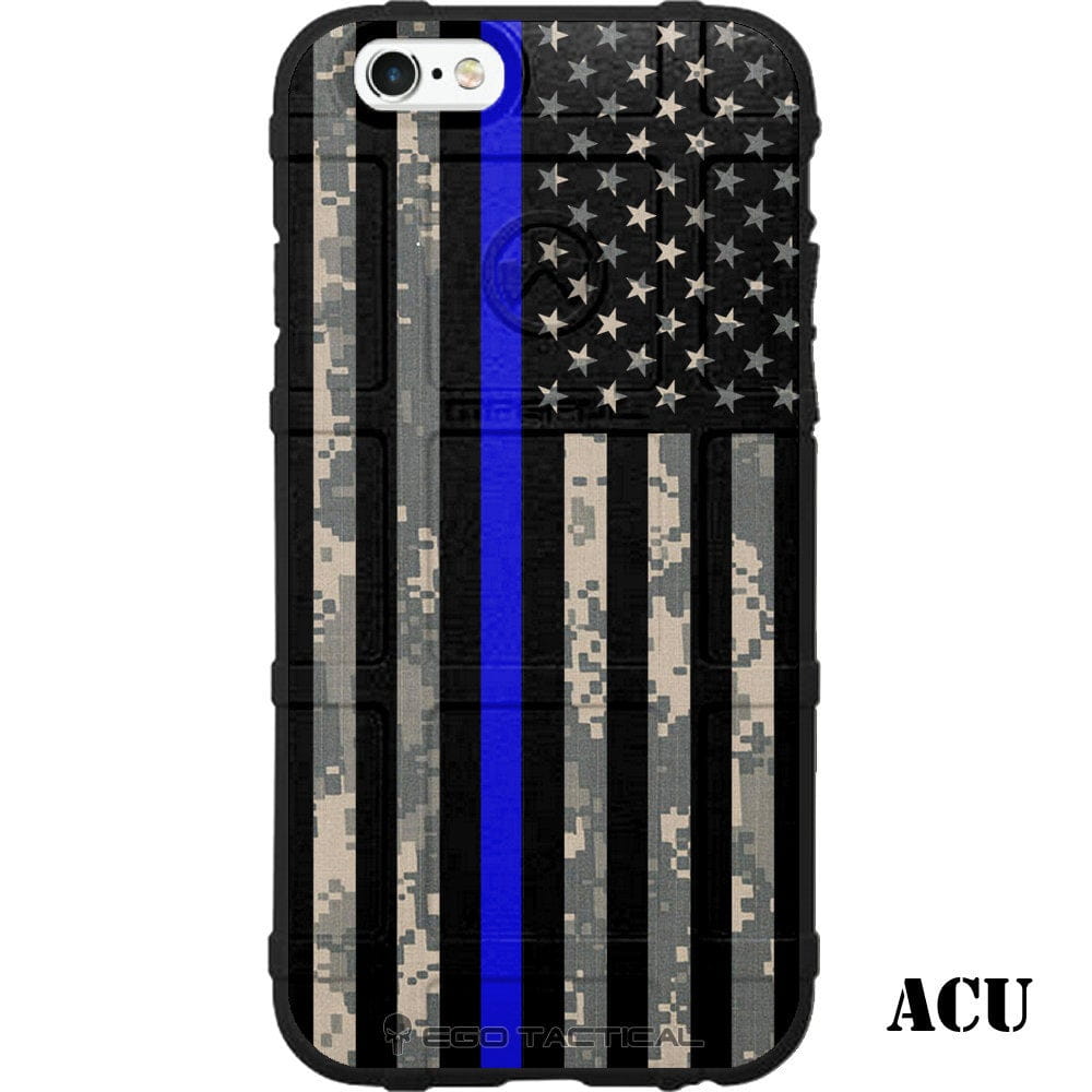 Subdued USA Thin Blue Line Flag on Various Camo Custom Printed Case Design for Apple, Samsung, Google & Motorola Phone Models