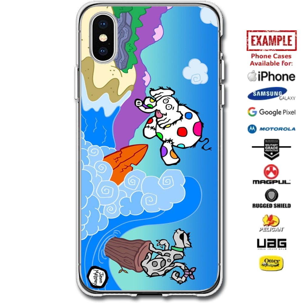 Jason Maloney Art Series: "Tippsy Wipeout" Surfing Tippsy the Elephant Design Limited Edition Custom UV-Printed Custom Printed Case Design for Apple, Samsung, Google & Motorola Phone Models