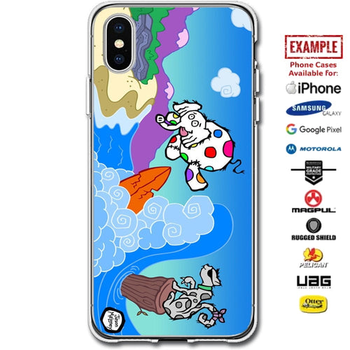 Jason Maloney Art Series: "Tippsy Wipeout" Surfing Tippsy the Elephant Design Limited Edition Custom UV-Printed Custom Printed Case Design for Apple, Samsung, Google & Motorola Phone Models