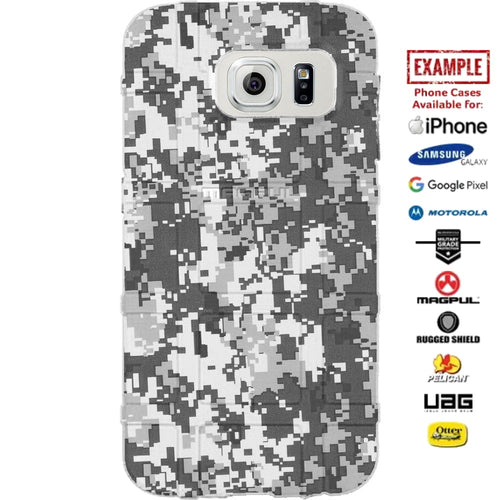 White Digital Camouflage Custom Printed Case Design for Apple, Samsung, Google & Motorola Phone Models