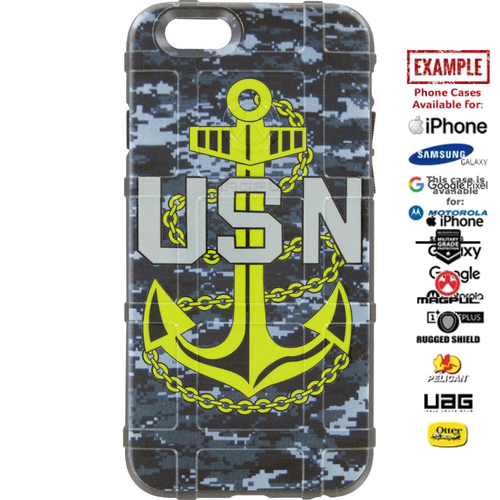 US Navy Anchor on Navy Digital Camouflage Custom Printed Case Design for Apple, Samsung, Google & Motorola Phone Models