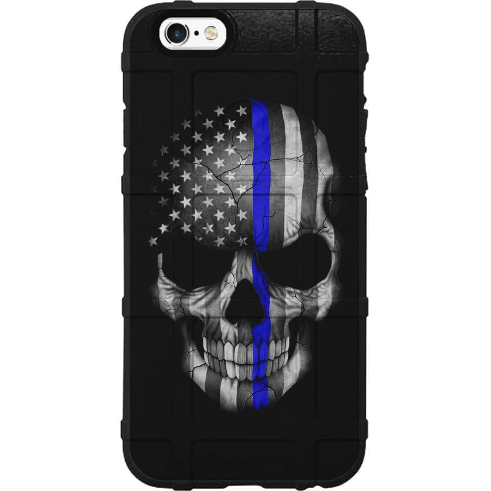 American Flag Skull Subdued or Thin Blue Line Police Skull Custom Printed Case Design for Apple, Samsung, Google & Motorola Phone Models