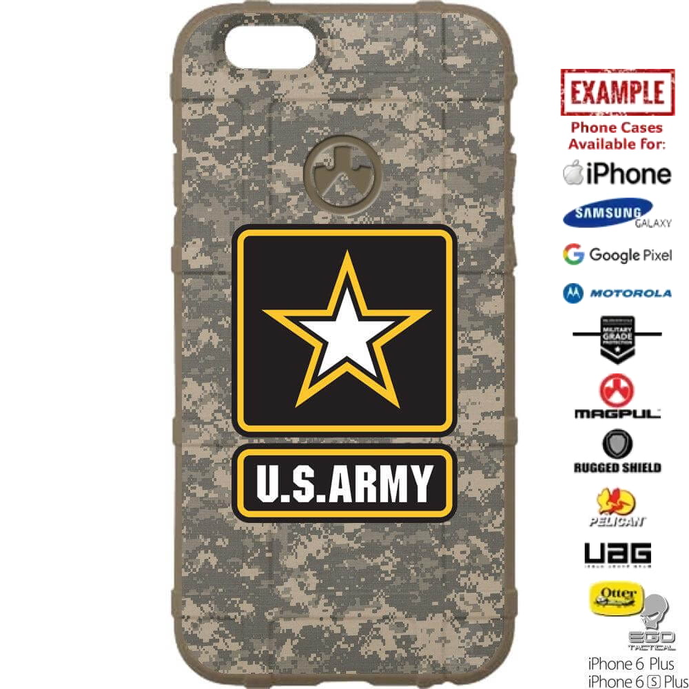 Black Subdued US Army Logo, ACU Digital Camouflage Custom Printed Case Design for Apple, Samsung, Google & Motorola Phone Models