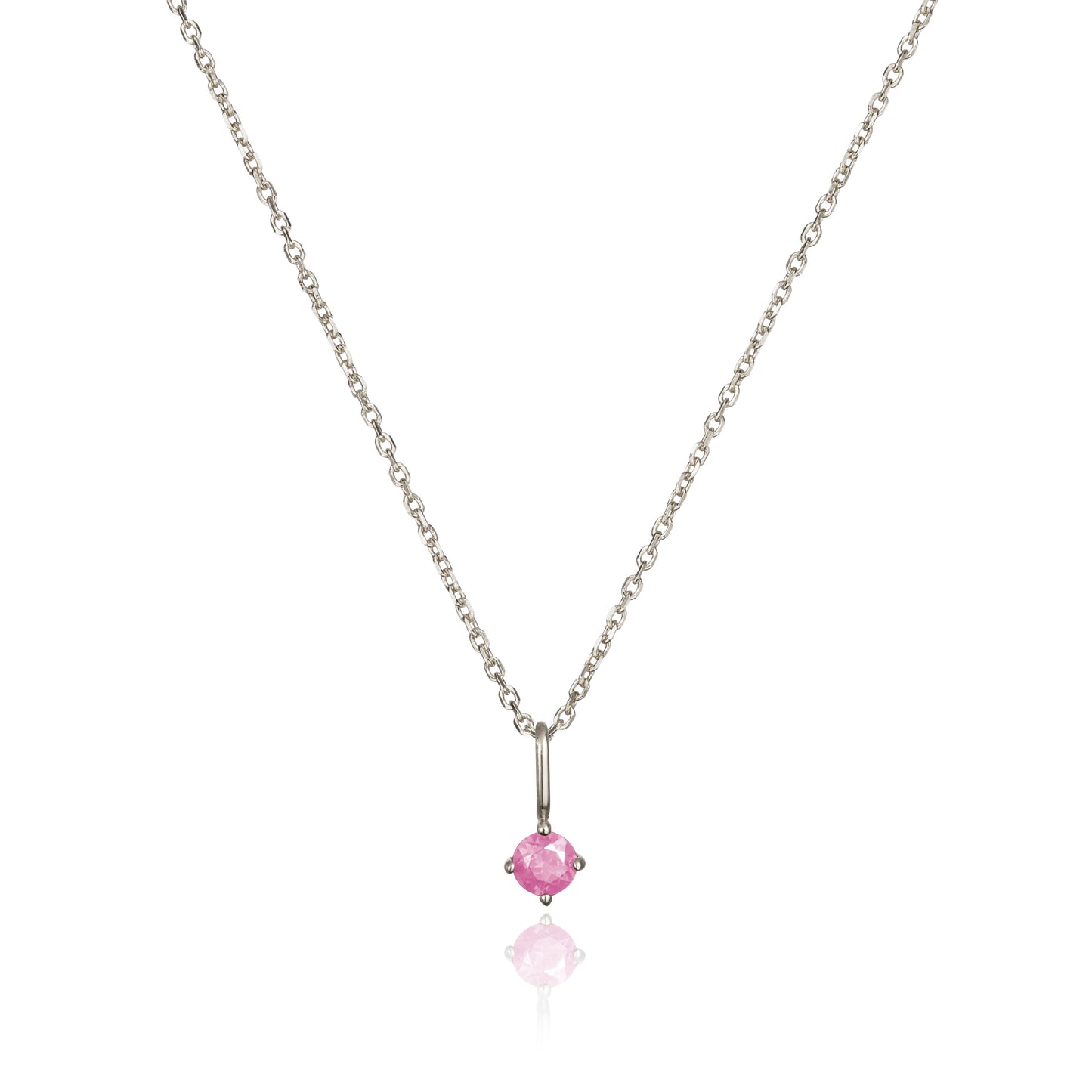 Solid White Gold Small Birthstone Pendant Necklace