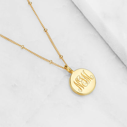 Gold Large Engraved Disc Necklace