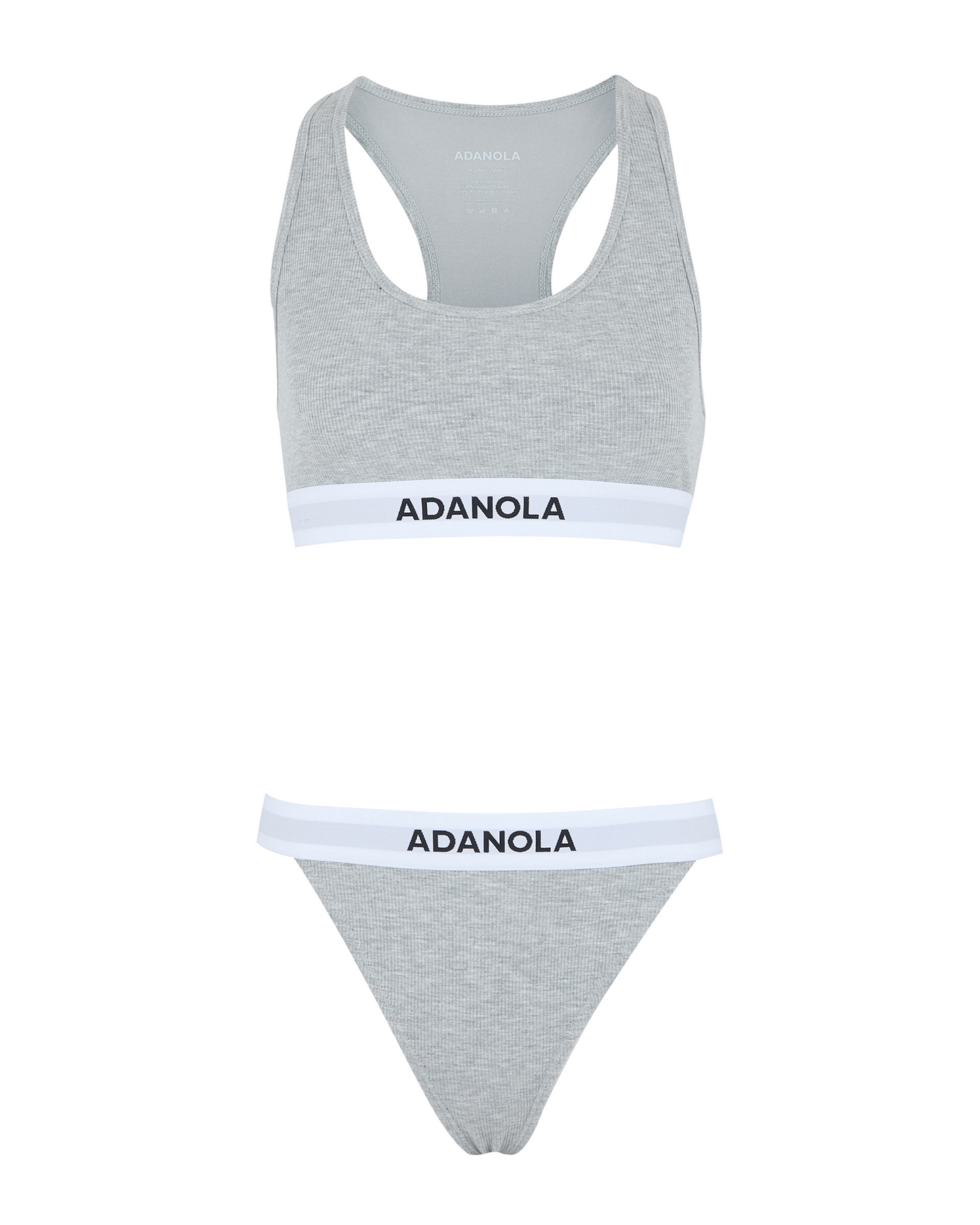 Branded Ribbed Racer Bra - Grey Melange