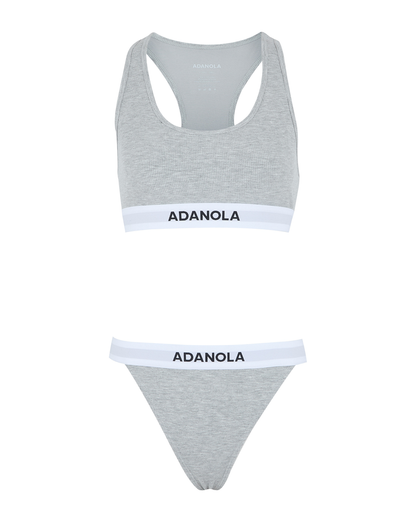 Branded Ribbed Racer Bra - Grey Melange