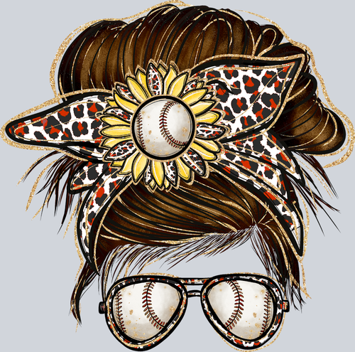 Baseball Messy Bun Sunflower - STK00414 (DTF Transfers)